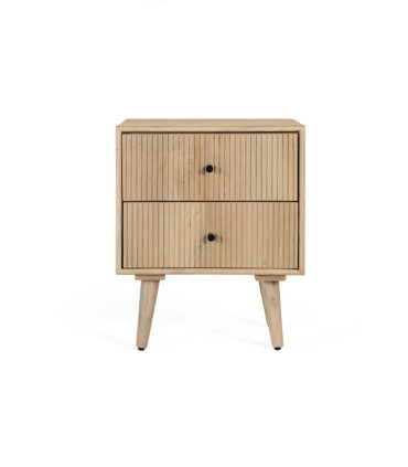 Mesita de Noche de Madera de Mango con 2 Cajones Estilo Nórdico Tundra