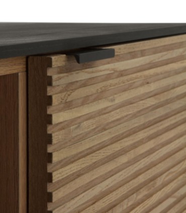 Mueble TV de Madera de Mango con Puertas Ranuradas Noah, detalle tirador