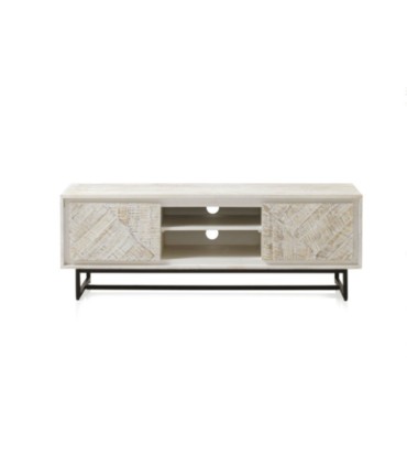 Mueble TV de Madera Maciza de Mango Natural con Relieve Tina