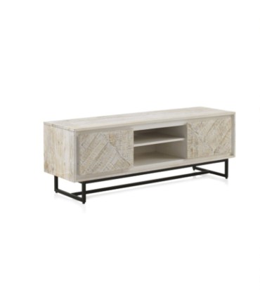 Mueble TV de Madera Maciza de Mango Natural con Relieve Tina