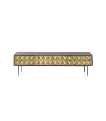 Mueble TV de Madera Maciza de Mango y Latón Dorado Cleo