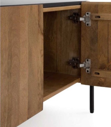 Mueble TV Elíptico de Madera Maciza de Mango con Encimera Negra Redoli