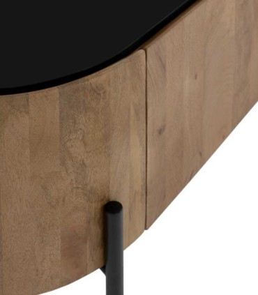 Mueble TV Elíptico de Madera Maciza de Mango con Encimera Negra Redoli