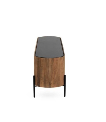 Mueble TV Elíptico de Madera Maciza de Mango con Encimera Negra Redoli