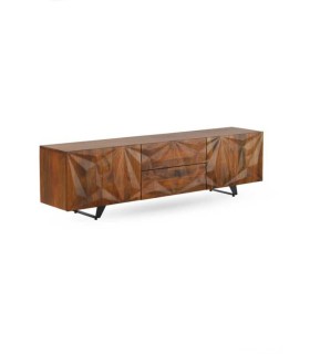 Mueble TV de Madera Maciza de Mango con Relieve Geométrico Aitana