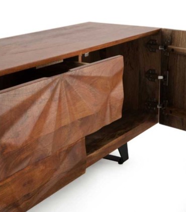 Mueble TV de Madera Maciza de Mango con Relieve Geométrico Aitana
