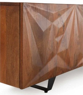 Mueble TV de Madera Maciza de Mango con Relieve Geométrico Aitana