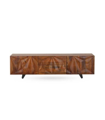 Mueble TV de Madera Maciza de Mango con Relieve Geométrico Aitana