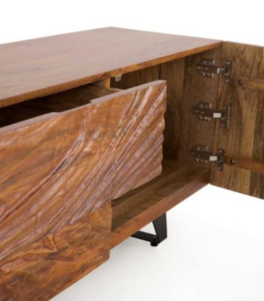 Mesa TV de Madera Maciza de Mango con Relieve Tikal