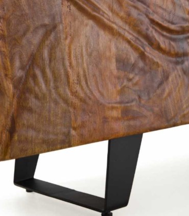 Mesa TV de Madera Maciza de Mango con Relieve Tikal