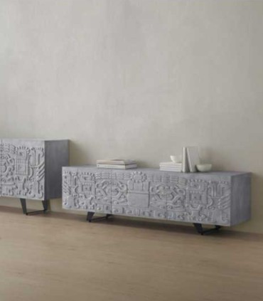 Mueble TV de Madera Maciza de Mango Tallado Gris Siena