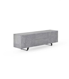 Mueble TV de Madera Maciza de Mango Tallado Gris Siena