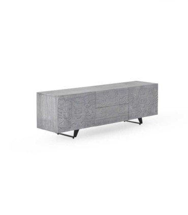 Mueble TV de Madera Maciza de Mango Tallado Gris Siena