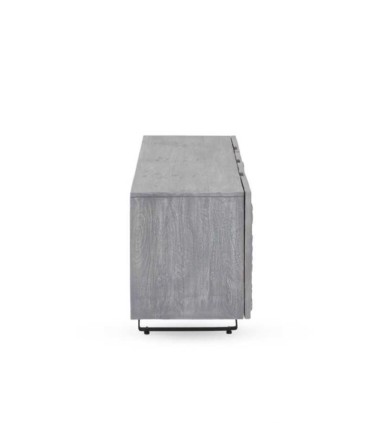 Mueble TV de Madera Maciza de Mango Tallado Gris Siena