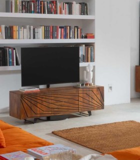 Mueble TV de Madera de Mango Con Tallado Geométrico Dante