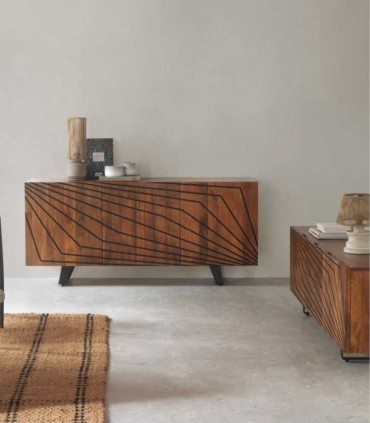 Mueble TV de Madera de Mango Con Tallado Geométrico Dante