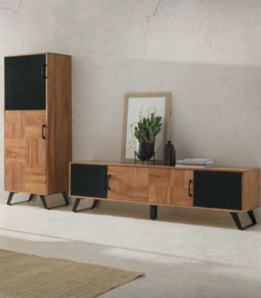 Mueble TV de Madera y Negro Industrial Moderno Kronos