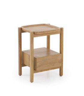 Mesita de noche de madera de mango con cajón y bandeja superior Beltane