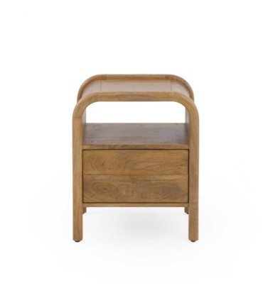 Mesita de Noche de Madera de Mango con Cajón y Hueco Abierto Rowena
