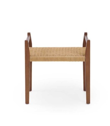 Banqueta de Madera de Fresno con Asiento Trenzado de Cuerda Natural Nuadan