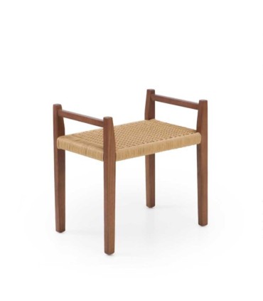 Banqueta de Madera de Fresno con Asiento Trenzado de Cuerda Natural Nuadan