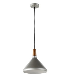 Lámpara Colgante de Techo Metálica Gris con Detalle en Madera Kaelum