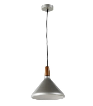 Lámpara Colgante de Techo Metálica Gris con Detalle en Madera Kaelum