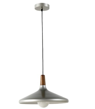 Lámpara Colgante Metálica Gris con Detalle en Madera Ronan