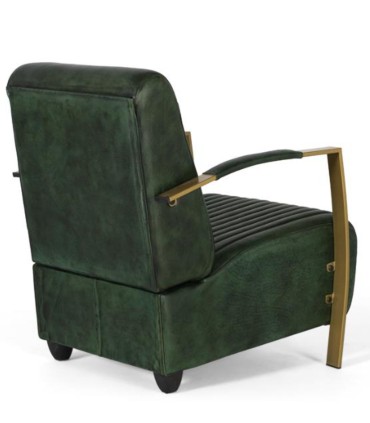 Sillón Lounge de Cuero Verde Esmeralda con Brazos Dorados Royale
