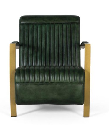 Sillón Lounge de Cuero Verde Esmeralda con Brazos Dorados Royale