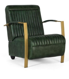 Sillón Lounge de Cuero Verde Esmeralda con Brazos Dorados Royale