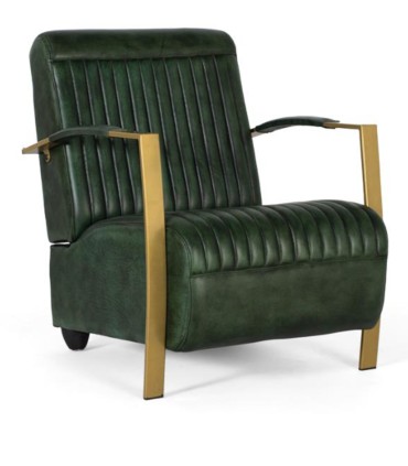 Sillón Lounge de Cuero Verde Esmeralda con Brazos Dorados Royale