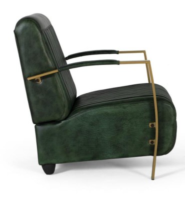 Sillón Lounge de Cuero Verde Esmeralda con Brazos Dorados Royale