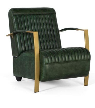 Sillón Lounge de Cuero Verde Esmeralda con Brazos Dorados Royale