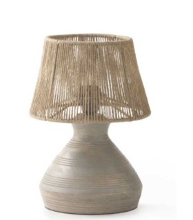 Lámpara de Mesa Artesanal de Yute y Madera Torneada Rahim