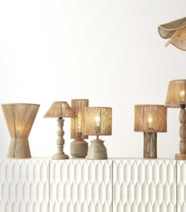 Lámpara de Mesa de Yute y Madera Natural Sahar