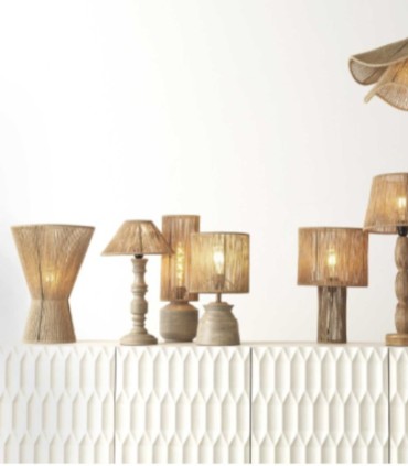 Lámpara de Mesa de Yute y Madera Natural Artesanal Samir