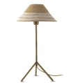 Lámpara de Mesa Trípode Metal Oro Viejo con Tulipa de Fibra Natural Trenzada Leila
