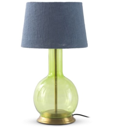 Lámpara de Mesa de Cristal Verde y Pantalla Azul Vintage Amara