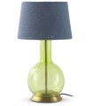 Lámpara de Mesa de Cristal Verde y Pantalla Azul Vintage Amara