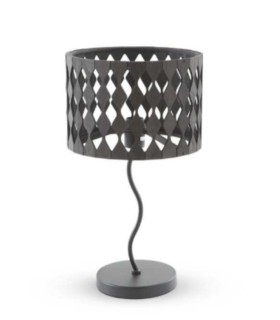 Lámpara de Mesa Artesanal Negra de Madera y Metal Helio