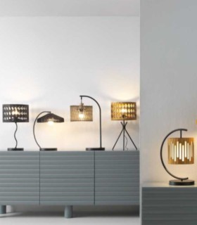 Lámpara de Mesa Industrial Curva de Madera y Metal Eclipse