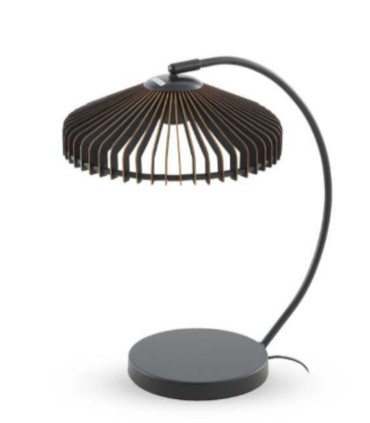 Lámpara de Mesa Industrial Curva de Madera y Metal Eclipse