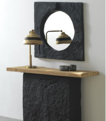 Espejo Decorativo Cuadrado Negro Efecto Piedra de Poliresina MGO Leandro
