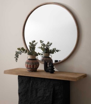 Espejo Redondo de Madera Natural para Pared Belisa