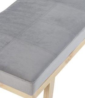 Banqueta Tapizada de Terciopelo Gris con Patas de Madera de Pino Natural Soren