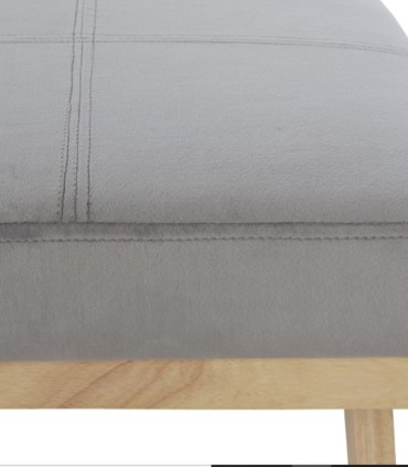 Banqueta Tapizada de Terciopelo Gris con Patas de Madera de Pino Natural Soren
