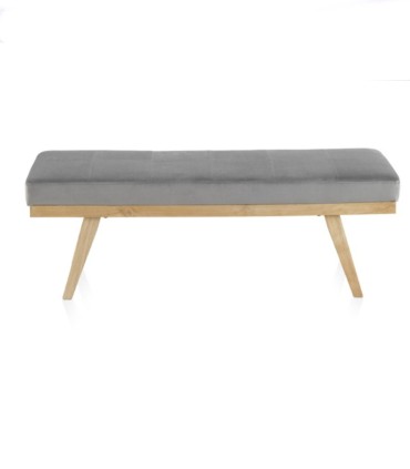 Banqueta Tapizada de Terciopelo Gris con Patas de Madera de Pino Natural Soren