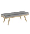 Banqueta Tapizada de Terciopelo Gris con Patas de Madera de Pino Natural Soren