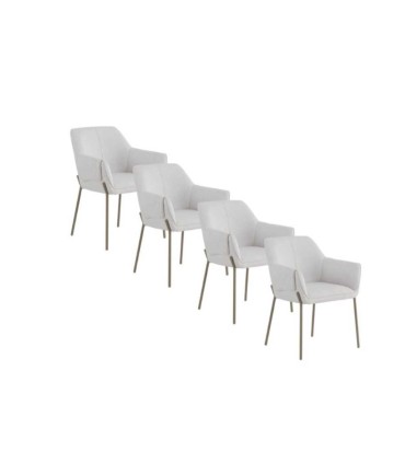 Pack De 4 Sillas Valérie Tapizadas En Chenilla Con Brazos Y Patas Metal Taupe Aveline I, crema